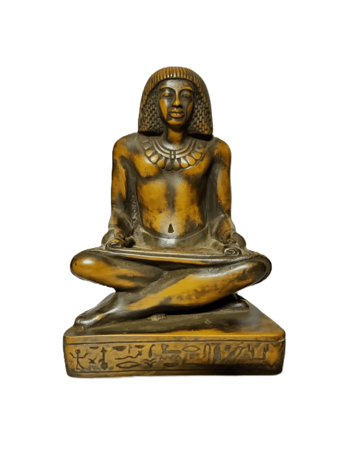 Authentic hand-carved seated figure statue replica in natural Egyptian alabaster